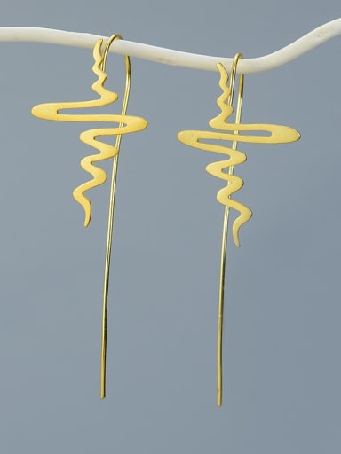 golden 925 Sterling Silver meandering minimalist creative design Artisan Hook Earring