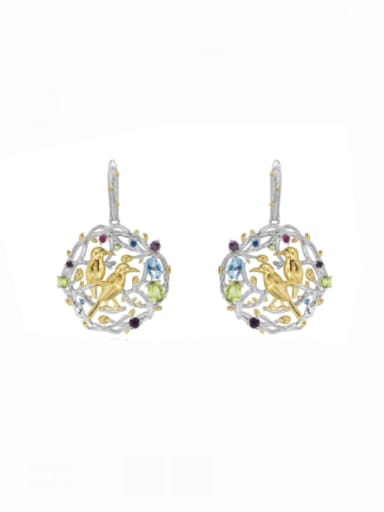 Natural Caibao with Earrings 925 Sterling Silver Swiss Blue Topaz Geometric Luxury Drop Earring