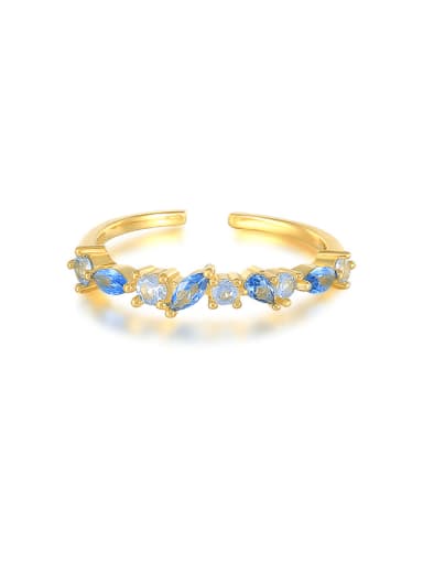 Gold+ pointed blue 925 Sterling Silver Cubic Zirconia Geometric Dainty Band Ring