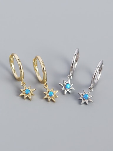 925 Sterling Silver Turquoise Star Vintage Huggie Earring