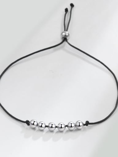 Platinum Gold (Six Beads) 925 Sterling Silver Bead Geometric Minimalist Adjustable Bracelet