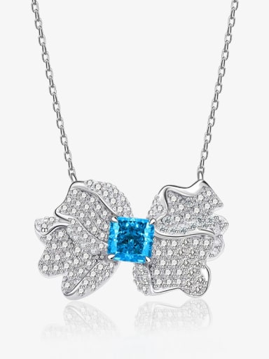 Shallow sea blue 66 Necklace 925 Sterling Silver Cubic Zirconia Butterfly Luxury Necklace