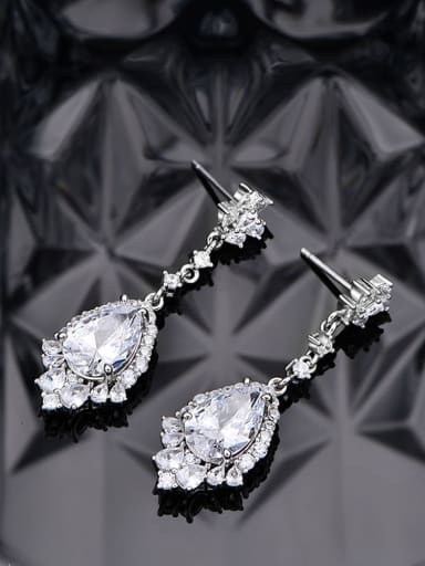 Pure white 925 Sterling Silver High Carbon Diamond Water Drop Luxury Cluster Earring