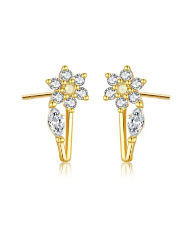 18k gold [Flower] B 925 Sterling Silver Cubic Zirconia Flower Dainty Stud Earring