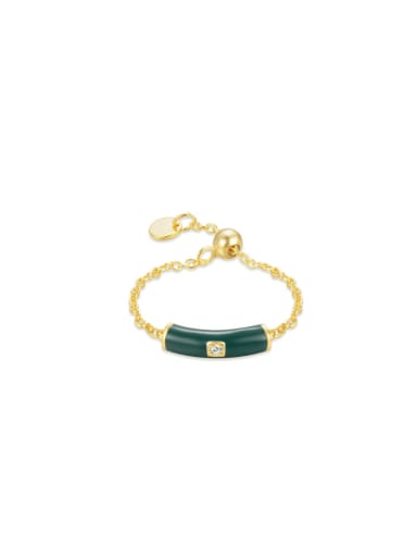 Gold green drip oil 925 Sterling Silver Enamel Geometric Minimalist Band Ring