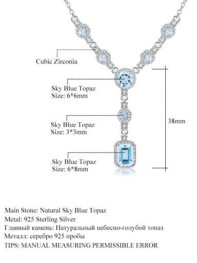 925 Sterling Silver Swiss Blue Topaz Geometric Luxury Necklace