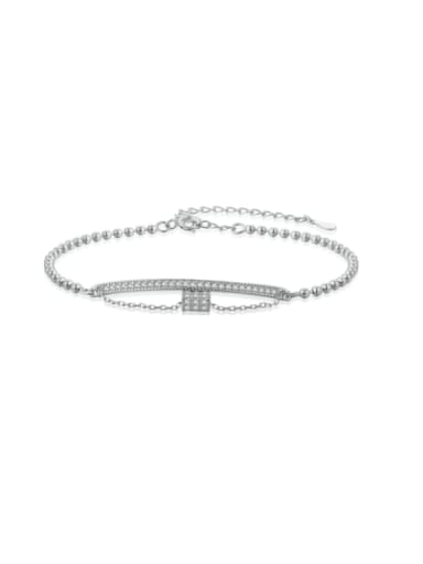 DY150140 S W WH 925 Sterling Silver Cubic Zirconia Geometric Minimalist Link Bracelet
