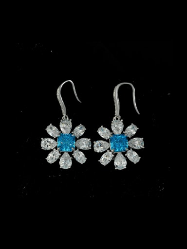 925 Sterling Silver High Carbon Diamond Flower Luxury Hook Earring