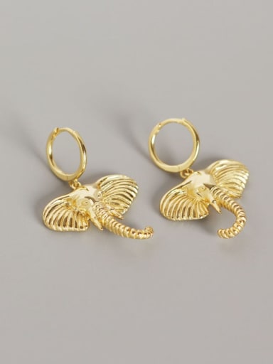 Gold 925 Sterling Silver Elephant Artisan Huggie Earring