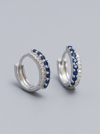Platinum (Blue Stone) 925 Sterling Silver Cubic Zirconia Geometric Minimalist Huggie Earring