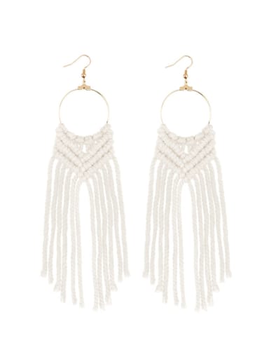 E68734 white Alloy cotton hand-woven tassel bohemian Hand-woven  drop earrings