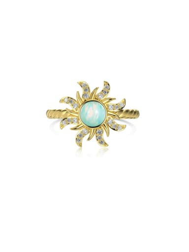 Golden+ white DY120984 S G WH 925 Sterling Silver Synthetic Opal Sun Dainty Band Ring