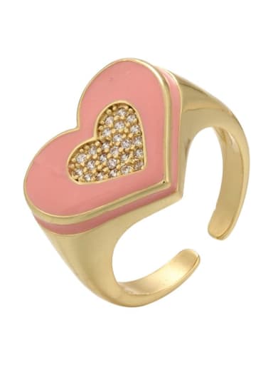 Pink Brass Enamel Rhinestone Heart Trend Band Ring