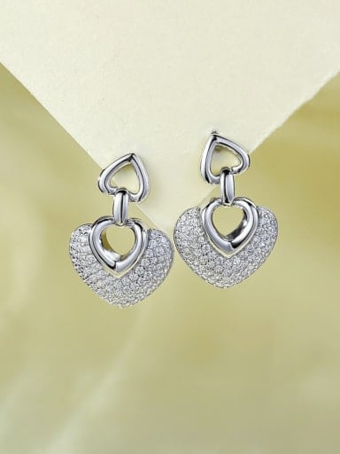 925 Sterling Silver Cubic Zirconia Heart Vintage Cluster Earring