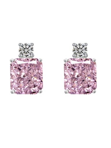 Pink [e 1795] 925 Sterling Silver High Carbon Diamond Square Dainty Stud Earring