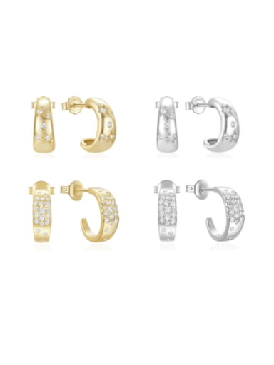 Brass Cubic Zirconia C Shape Minimalist Stud Earring