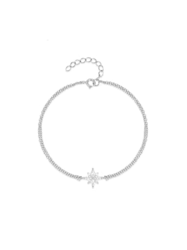 925 Sterling Silver Cubic Zirconia Flower Minimalist Link Bracelet