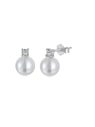 DM1D0001 platinum 925 Sterling Silver Imitation Pearl Geometric Minimalist Stud Earring
