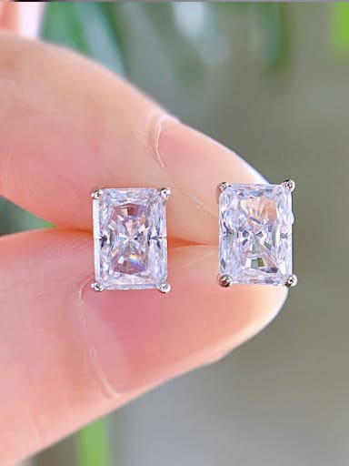 925 Sterling Silver High Carbon Diamond Rectangle Dainty Stud Earring