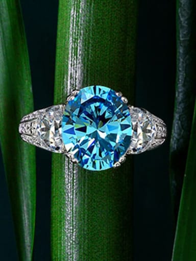 Blue [R 0316] 925 Sterling Silver High Carbon Diamond Geometric Dainty Band Ring