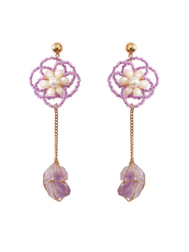 Purple e68856 Zinc Alloy Imitation Pearl Flower Minimalist Drop Earring
