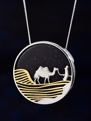 custom 925 Sterling Silver desert night camel natural sandstone creative design handmade Artisan Pendant