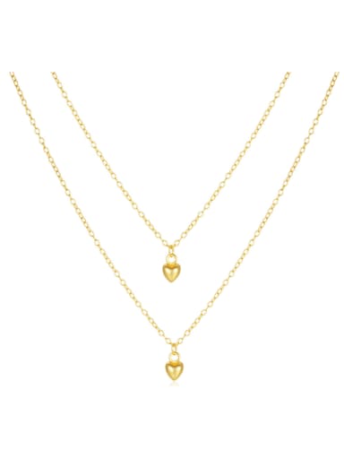 925 Sterling Silver Heart Minimalist Double Layer Chain  Necklace