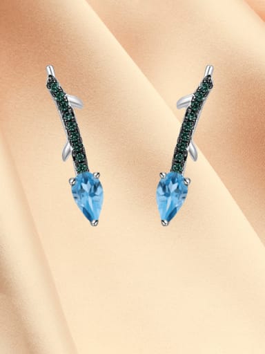 Swiss Blue topA Stone Earrings 925 Sterling Silver Swiss Blue Topaz Bud Luxury Stud Earring