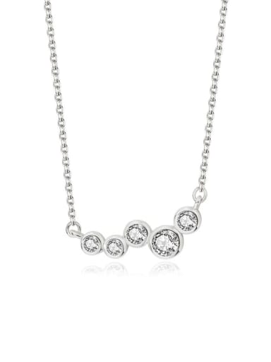 A2882 Platinum 925 Sterling Silver Cubic Zirconia Geometric Minimalist Necklace
