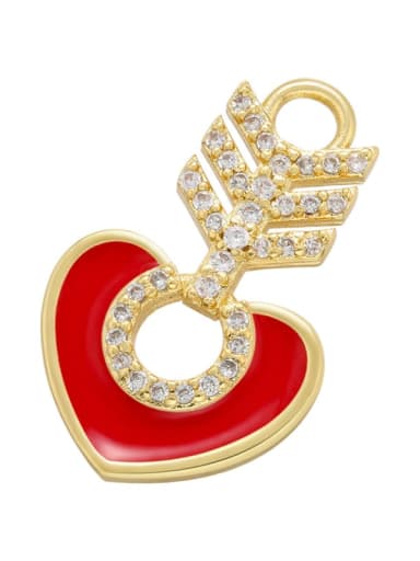 Golden red drop oil Heart Brass Enamel Dainty Pendant