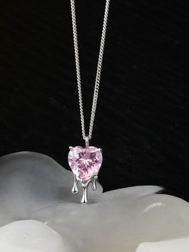 A2403 white gold pink 925 Sterling Silver Cubic Zirconia Heart Trend Necklace