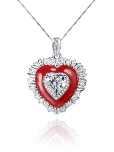 Zircon Pendant  Necklace 925 Sterling Silver Carnelian Heart Luxury Necklace