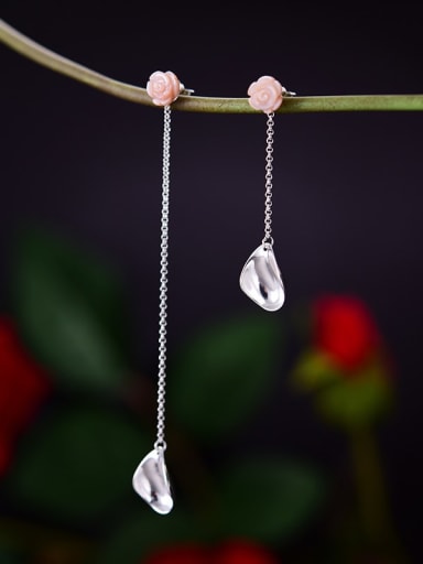 silver 925 Sterling Silver romantic rose petals natural shell Artisan Threader Earring