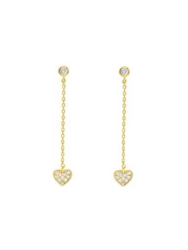 golden 925 Sterling Silver Cubic Zirconia Heart Dainty Threader Earring