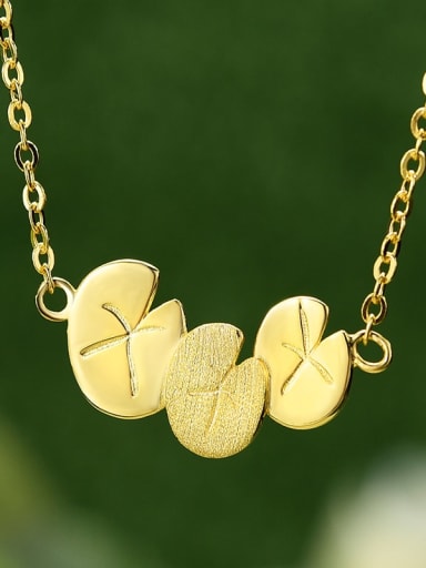 Gold lfjf0083a 925 Sterling Silver Natural pastoral style sweet creative mountain lotus leaf Artisan Necklace