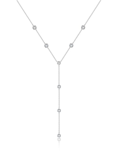 platinum 925 Sterling Silver Cubic Zirconia Tassel Minimalist Tassel Necklace