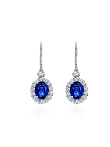 925 Sterling Silver High Carbon Diamond Blue 2 carat egg-shaped synthetic sapphire Vintage Drop Earring