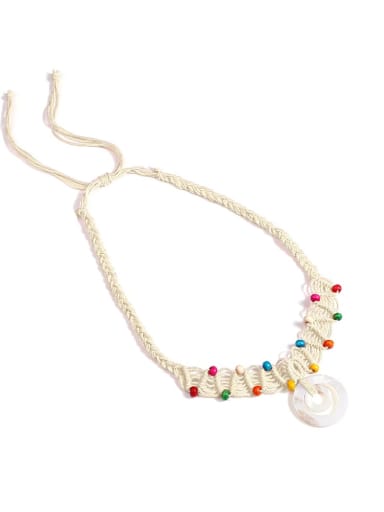 Shell Cotton Rope Beads Geometric Bohemia Hand-Woven  Long Strand Necklace