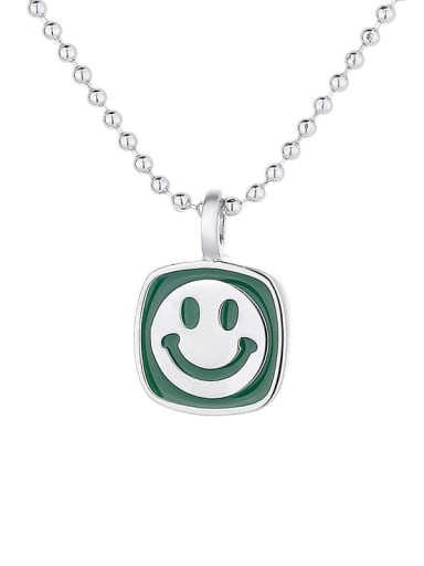 925 Sterling Silver Smiley Vintage Square Pendant Necklace