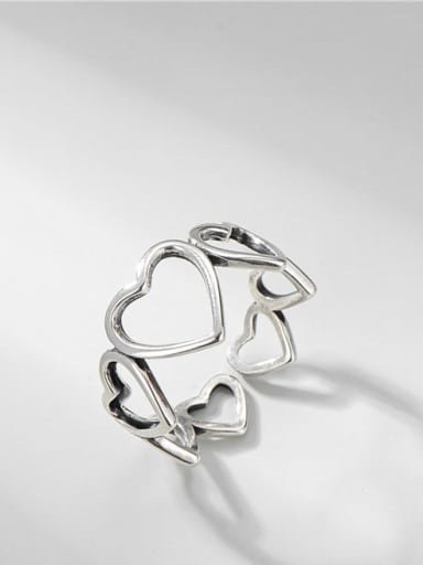925 Sterling Silver Hollow Heart Vintage Band Ring
