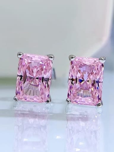 Pink 925 Sterling Silver High Carbon Diamond Geometric Luxury Stud Earring