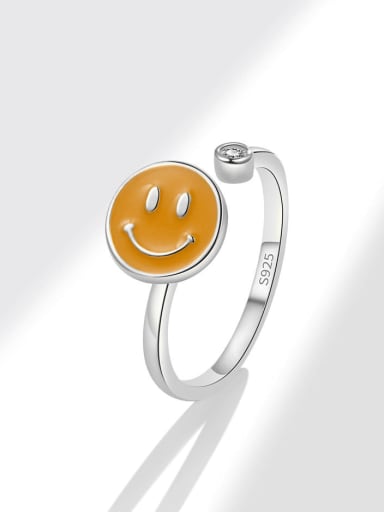 Platinum 925 Sterling Silver Enamel Smiley Cute Rotate Band Ring