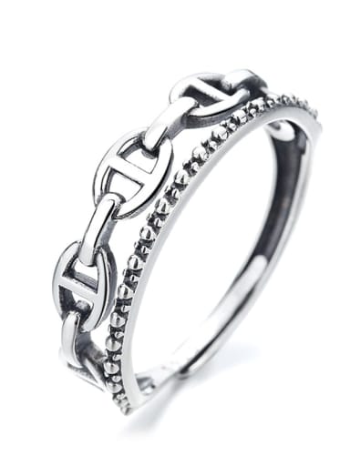 925 Sterling Silver Geometric chain Vintage Band Ring