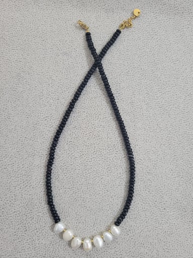 Titanium Steel Freshwater Pearl Natural stone Geometric Vintage Beaded Necklace