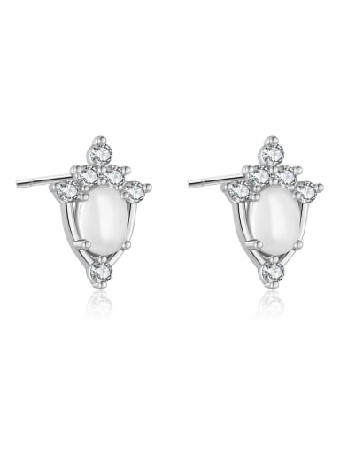 Platinum [Milk White] 925 Sterling Silver Cubic Zirconia Geometric Dainty Stud Earring