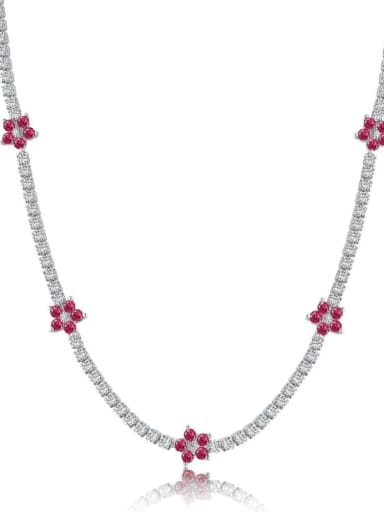 Wine red DY190363 white gold 925 Sterling Silver Cubic Zirconia Flower Luxury Necklace