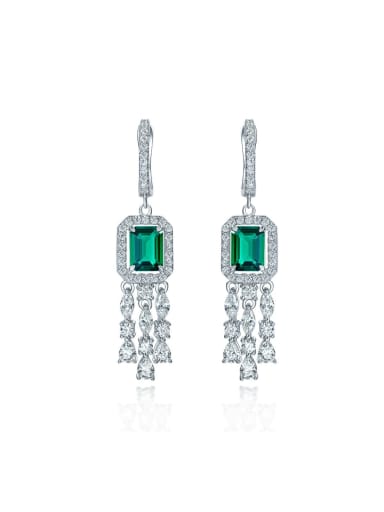 925 Sterling Silver High Carbon Diamond Green Tassel Luxury Drop Earring