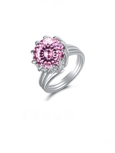 DY120566 Pink 925 Sterling Silver High Carbon Diamond Flower Luxury Band Ring