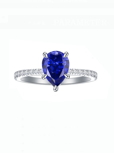Blue 925 Sterling Silver 5A Cubic Zirconia Water Drop Luxury Band Ring