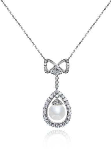 925 Sterling Silver Imitation Pearl Water Drop Minimalist Necklace